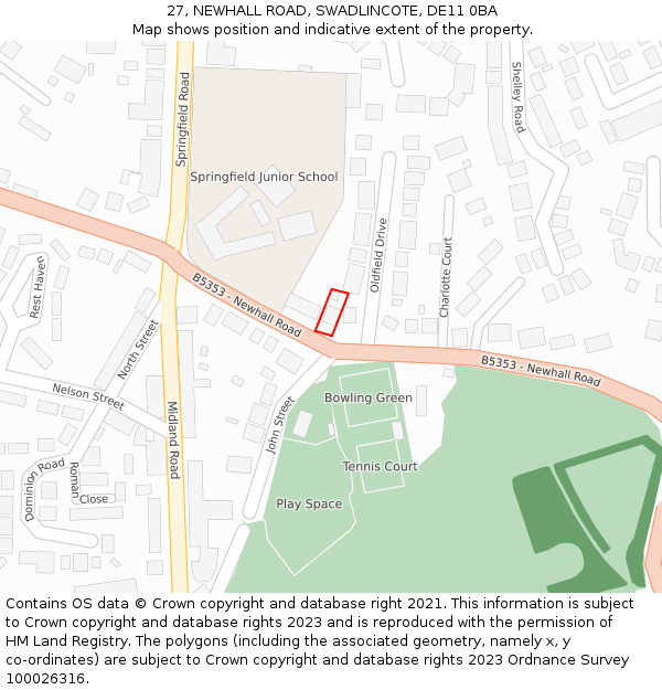 27, NEWHALL ROAD, SWADLINCOTE, DE11 0BA: Location map and indicative extent of plot