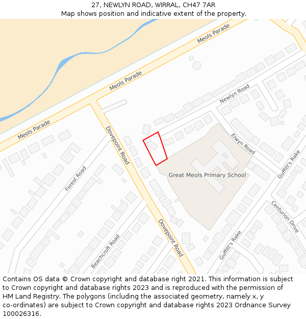 27, NEWLYN ROAD, WIRRAL, CH47 7AR: Location map and indicative extent of plot