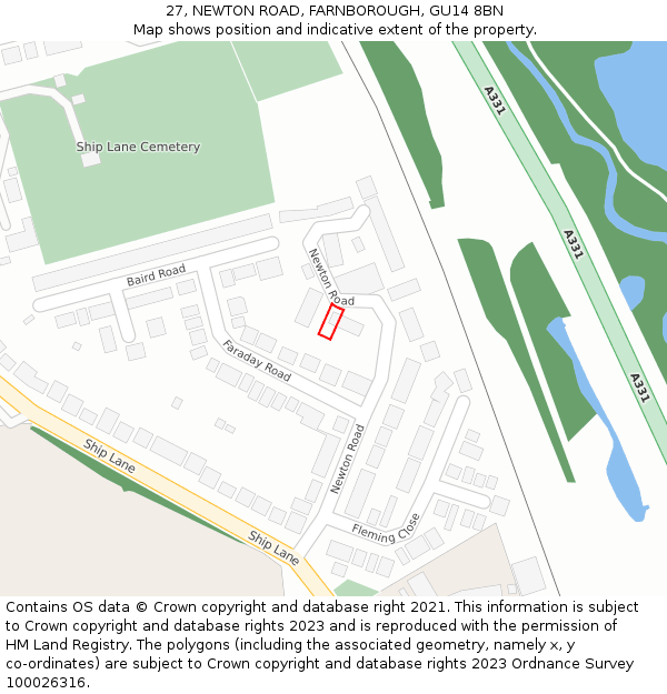 27, NEWTON ROAD, FARNBOROUGH, GU14 8BN: Location map and indicative extent of plot