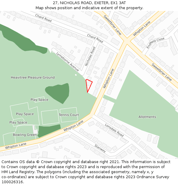 27, NICHOLAS ROAD, EXETER, EX1 3AT: Location map and indicative extent of plot