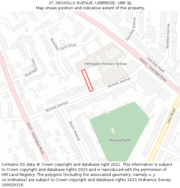 27, NICHOLLS AVENUE, UXBRIDGE, UB8 3JL: Location map and indicative extent of plot