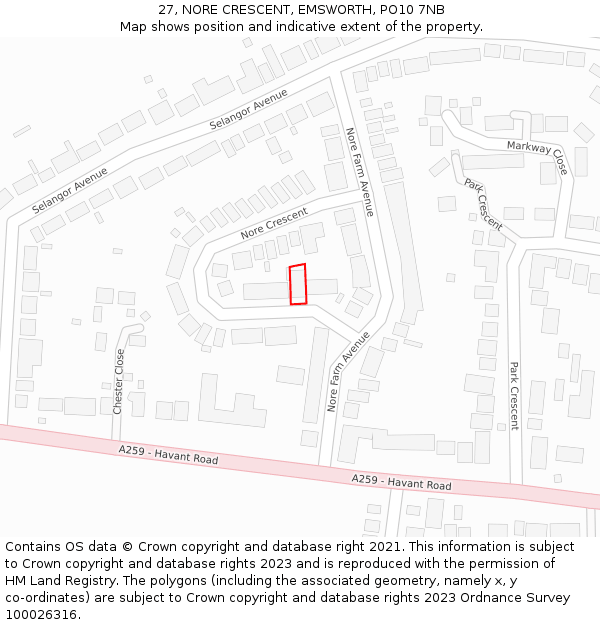 27, NORE CRESCENT, EMSWORTH, PO10 7NB: Location map and indicative extent of plot