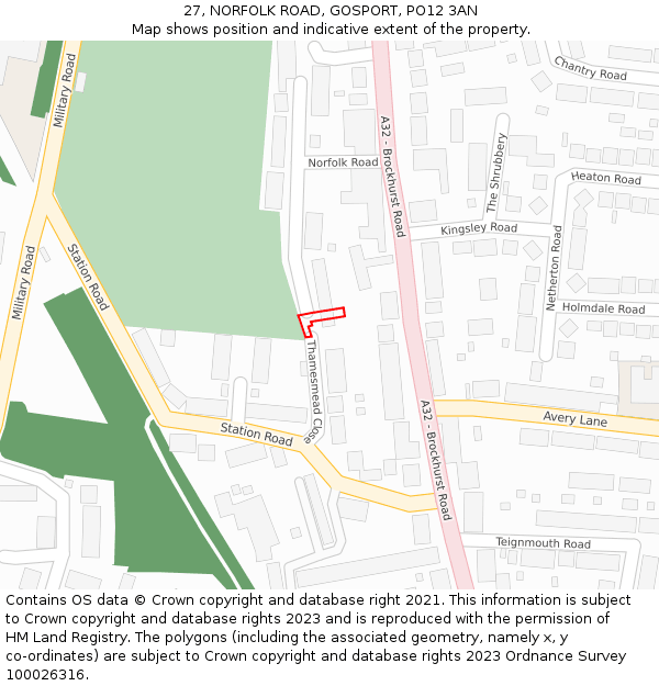 27, NORFOLK ROAD, GOSPORT, PO12 3AN: Location map and indicative extent of plot