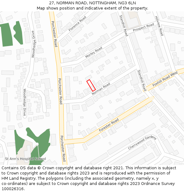 27, NORMAN ROAD, NOTTINGHAM, NG3 6LN: Location map and indicative extent of plot
