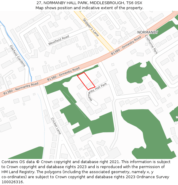 27, NORMANBY HALL PARK, MIDDLESBROUGH, TS6 0SX: Location map and indicative extent of plot