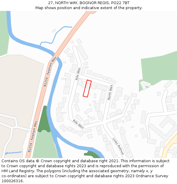 27, NORTH WAY, BOGNOR REGIS, PO22 7BT: Location map and indicative extent of plot