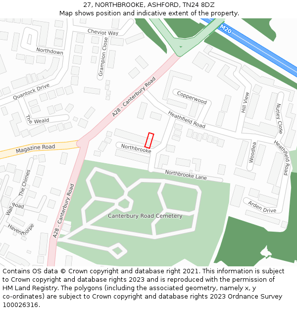 27, NORTHBROOKE, ASHFORD, TN24 8DZ: Location map and indicative extent of plot