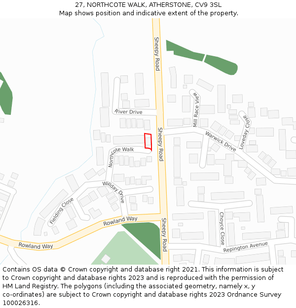 27, NORTHCOTE WALK, ATHERSTONE, CV9 3SL: Location map and indicative extent of plot