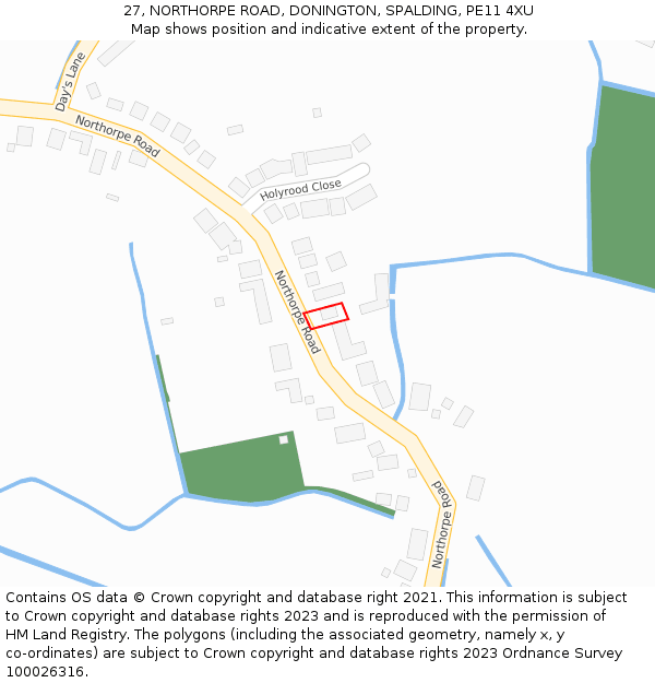 27, NORTHORPE ROAD, DONINGTON, SPALDING, PE11 4XU: Location map and indicative extent of plot