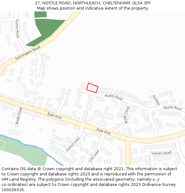 27, NOSTLE ROAD, NORTHLEACH, CHELTENHAM, GL54 3PF: Location map and indicative extent of plot