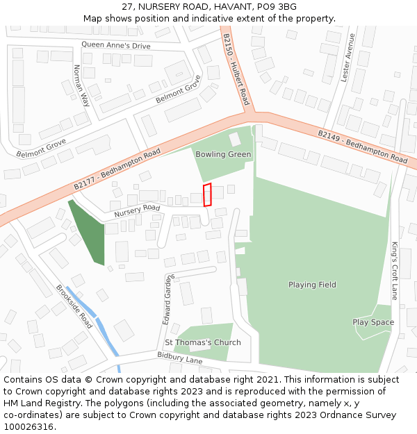 27, NURSERY ROAD, HAVANT, PO9 3BG: Location map and indicative extent of plot