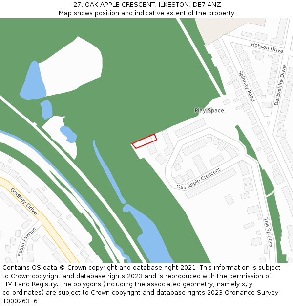 27, OAK APPLE CRESCENT, ILKESTON, DE7 4NZ: Location map and indicative extent of plot