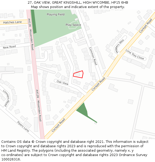 27, OAK VIEW, GREAT KINGSHILL, HIGH WYCOMBE, HP15 6HB: Location map and indicative extent of plot