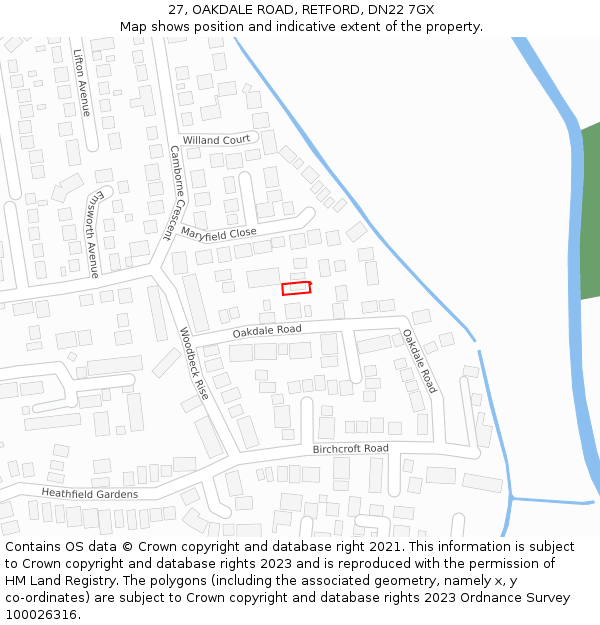27, OAKDALE ROAD, RETFORD, DN22 7GX: Location map and indicative extent of plot