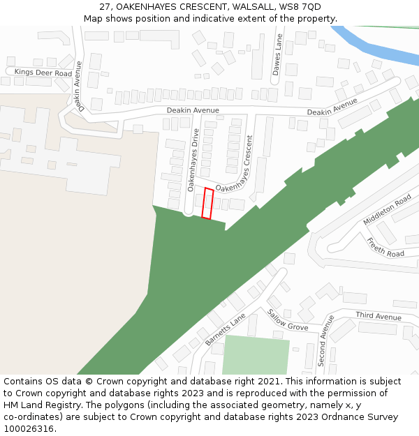 27, OAKENHAYES CRESCENT, WALSALL, WS8 7QD: Location map and indicative extent of plot