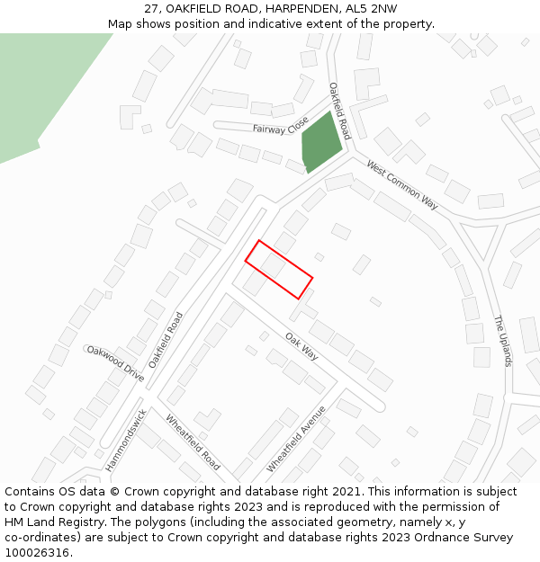 27, OAKFIELD ROAD, HARPENDEN, AL5 2NW: Location map and indicative extent of plot