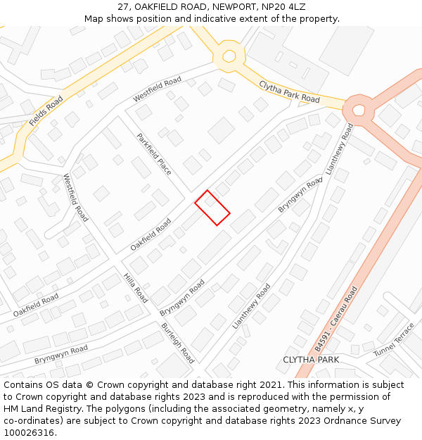 27, OAKFIELD ROAD, NEWPORT, NP20 4LZ: Location map and indicative extent of plot