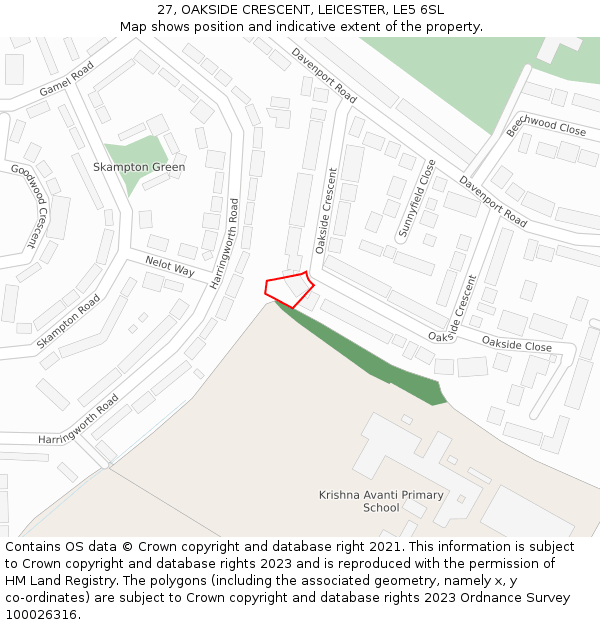 27, OAKSIDE CRESCENT, LEICESTER, LE5 6SL: Location map and indicative extent of plot