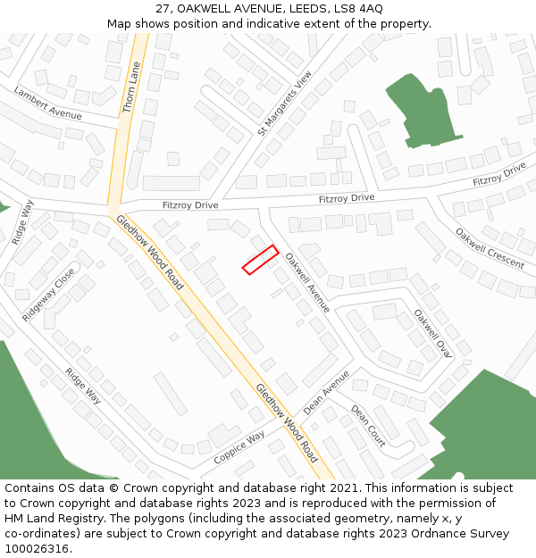 27, OAKWELL AVENUE, LEEDS, LS8 4AQ: Location map and indicative extent of plot