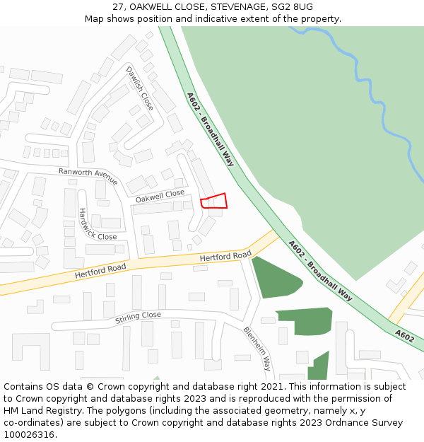 27, OAKWELL CLOSE, STEVENAGE, SG2 8UG: Location map and indicative extent of plot