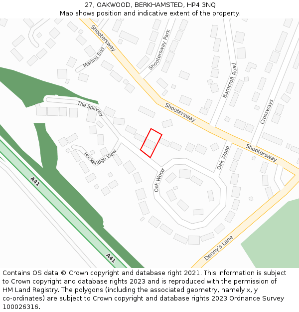 27, OAKWOOD, BERKHAMSTED, HP4 3NQ: Location map and indicative extent of plot