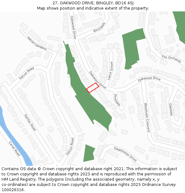 27, OAKWOOD DRIVE, BINGLEY, BD16 4SJ: Location map and indicative extent of plot