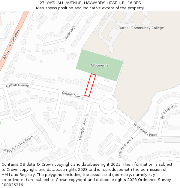 27, OATHALL AVENUE, HAYWARDS HEATH, RH16 3ES: Location map and indicative extent of plot