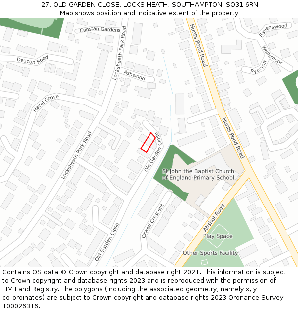 27, OLD GARDEN CLOSE, LOCKS HEATH, SOUTHAMPTON, SO31 6RN: Location map and indicative extent of plot