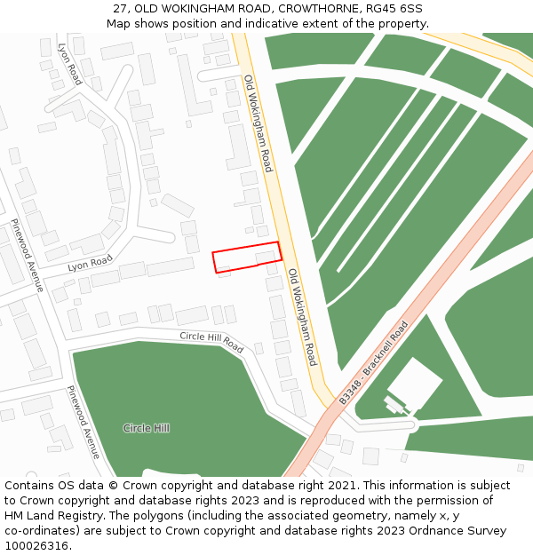 27, OLD WOKINGHAM ROAD, CROWTHORNE, RG45 6SS: Location map and indicative extent of plot