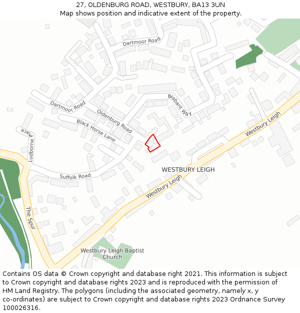 27, OLDENBURG ROAD, WESTBURY, BA13 3UN: Location map and indicative extent of plot