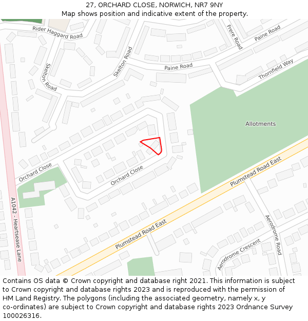 27, ORCHARD CLOSE, NORWICH, NR7 9NY: Location map and indicative extent of plot