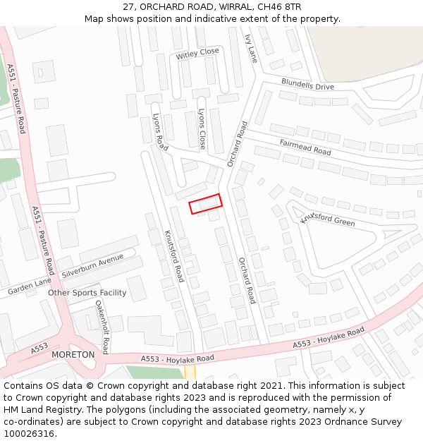 27, ORCHARD ROAD, WIRRAL, CH46 8TR: Location map and indicative extent of plot