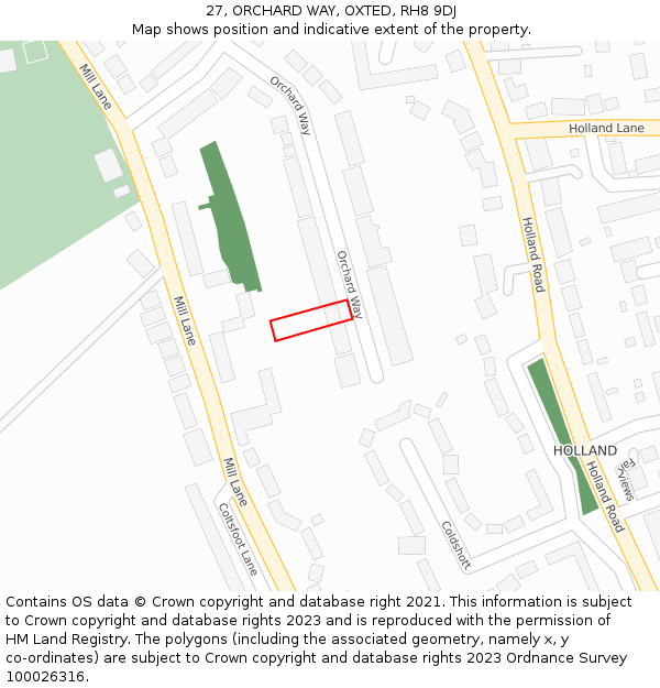 27, ORCHARD WAY, OXTED, RH8 9DJ: Location map and indicative extent of plot