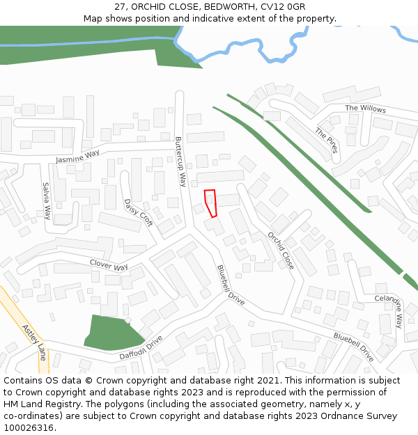 27, ORCHID CLOSE, BEDWORTH, CV12 0GR: Location map and indicative extent of plot