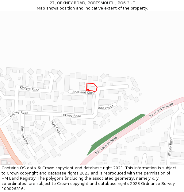 27, ORKNEY ROAD, PORTSMOUTH, PO6 3UE: Location map and indicative extent of plot