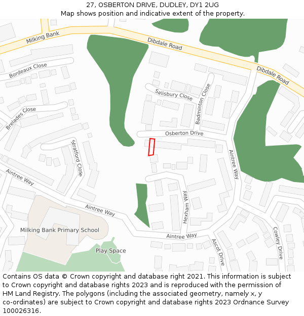 27, OSBERTON DRIVE, DUDLEY, DY1 2UG: Location map and indicative extent of plot