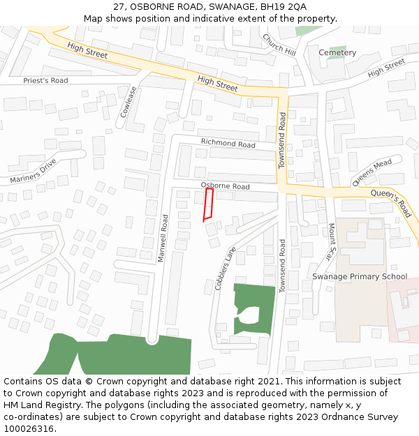 27, OSBORNE ROAD, SWANAGE, BH19 2QA: Location map and indicative extent of plot