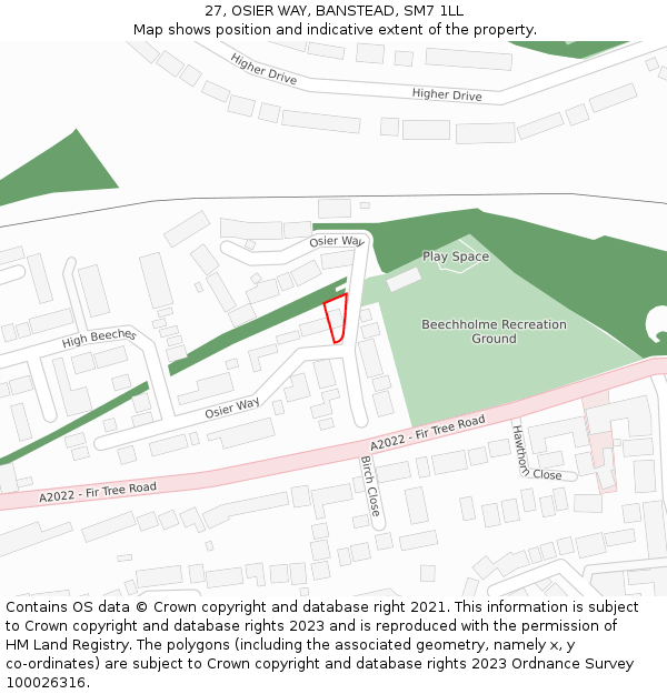 27, OSIER WAY, BANSTEAD, SM7 1LL: Location map and indicative extent of plot