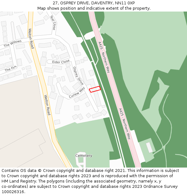 27, OSPREY DRIVE, DAVENTRY, NN11 0XP: Location map and indicative extent of plot