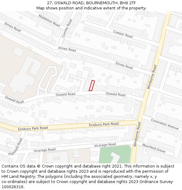 27, OSWALD ROAD, BOURNEMOUTH, BH9 2TF: Location map and indicative extent of plot