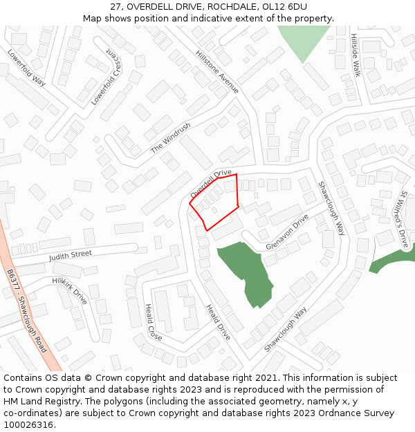 27, OVERDELL DRIVE, ROCHDALE, OL12 6DU: Location map and indicative extent of plot