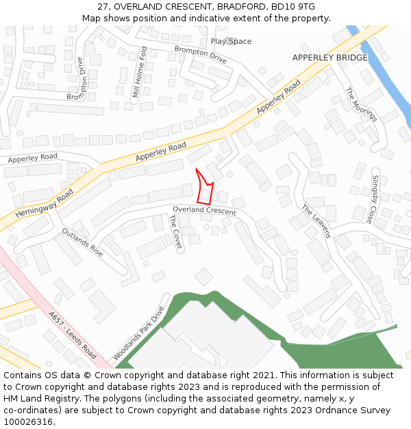 27, OVERLAND CRESCENT, BRADFORD, BD10 9TG: Location map and indicative extent of plot