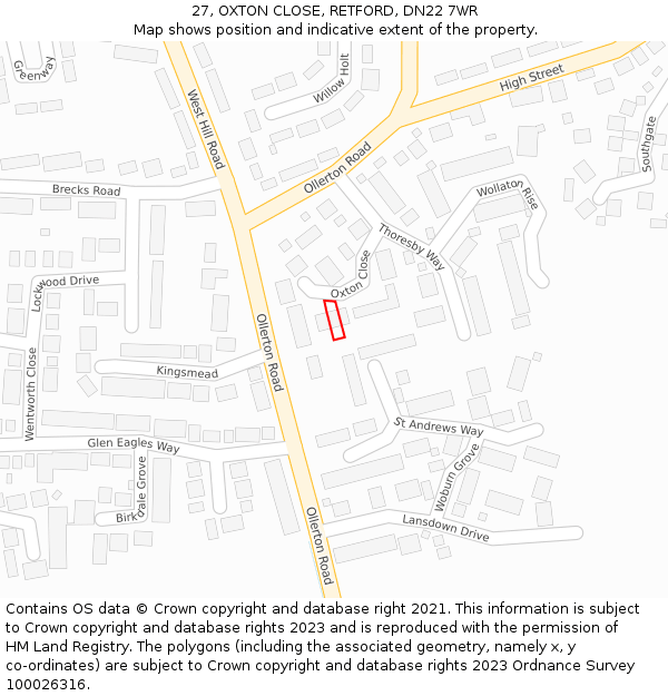 27, OXTON CLOSE, RETFORD, DN22 7WR: Location map and indicative extent of plot