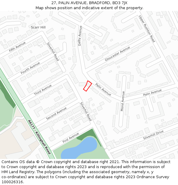 27, PALIN AVENUE, BRADFORD, BD3 7JX: Location map and indicative extent of plot