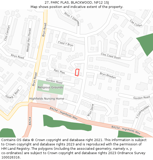 27, PARC PLAS, BLACKWOOD, NP12 1SJ: Location map and indicative extent of plot