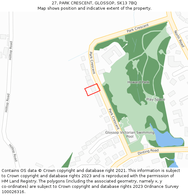 27, PARK CRESCENT, GLOSSOP, SK13 7BQ: Location map and indicative extent of plot