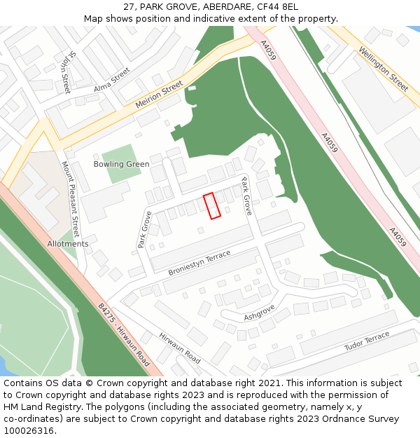 27, PARK GROVE, ABERDARE, CF44 8EL: Location map and indicative extent of plot