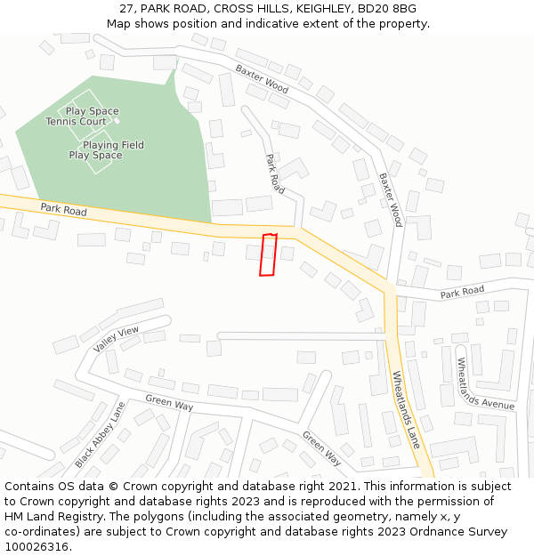 27, PARK ROAD, CROSS HILLS, KEIGHLEY, BD20 8BG: Location map and indicative extent of plot