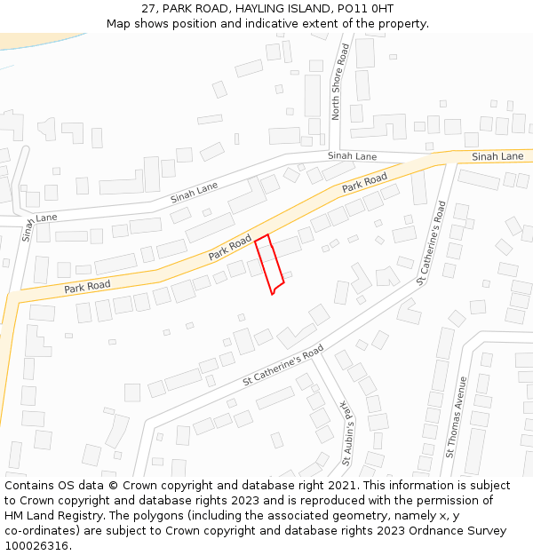 27, PARK ROAD, HAYLING ISLAND, PO11 0HT: Location map and indicative extent of plot