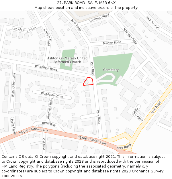 27, PARK ROAD, SALE, M33 6NX: Location map and indicative extent of plot